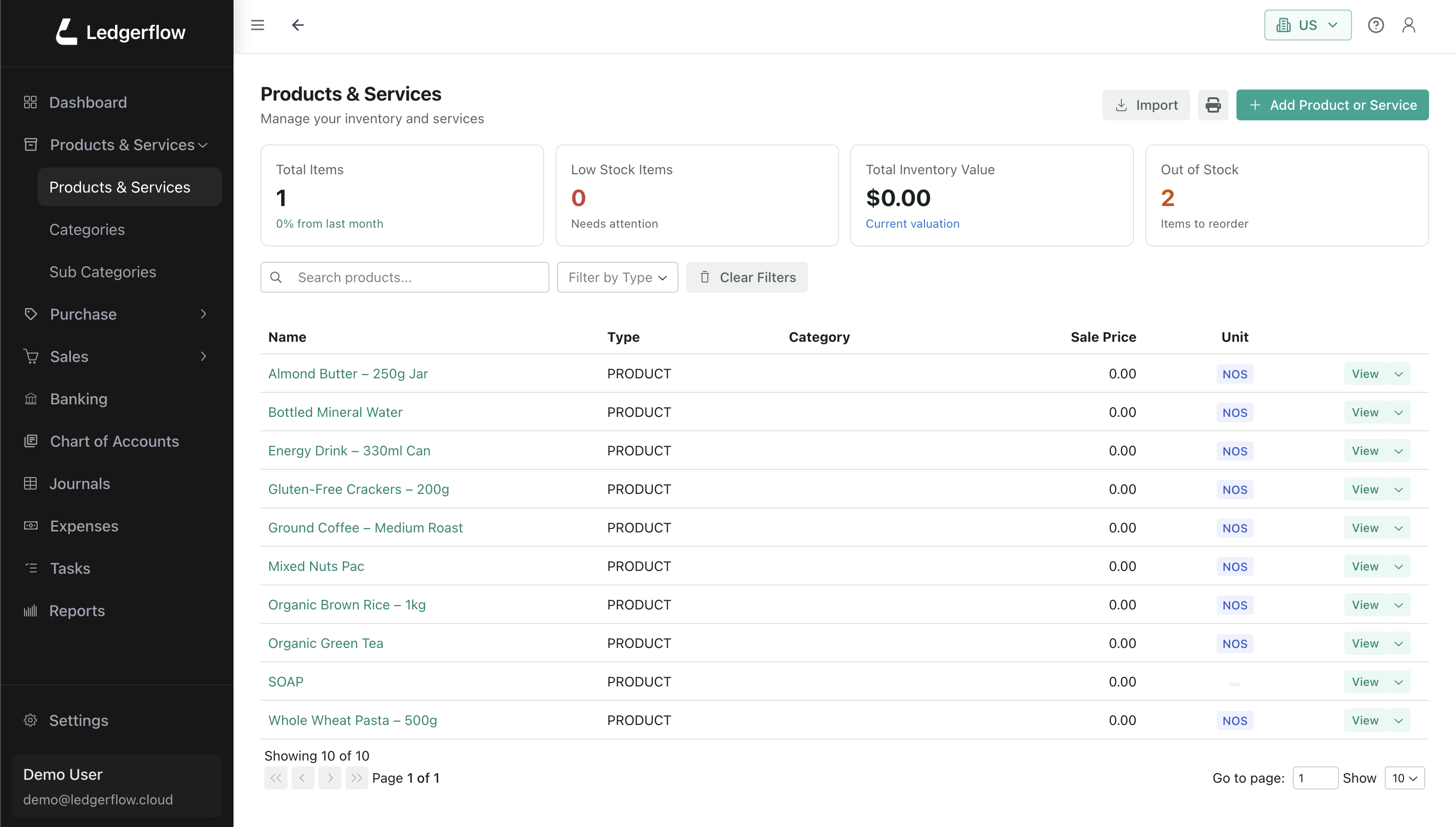 Inventory management screen